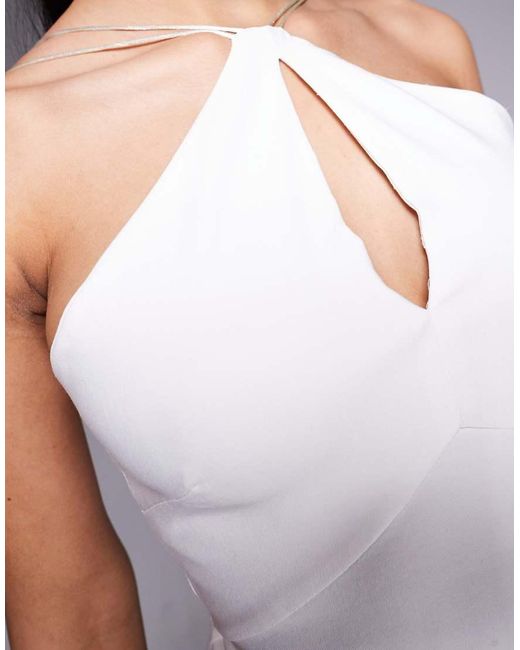 Vesper Gray High Neck Strappy Midaxi Dress With Front Keyhole