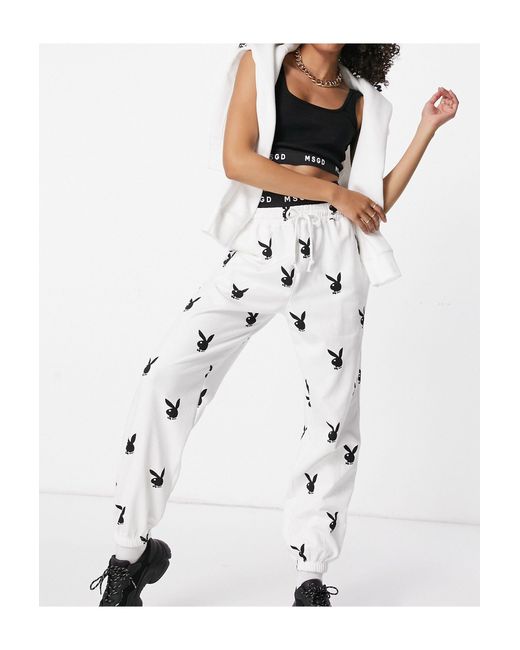 Missguided White Playboy Co-ord Oversized jogger With Bunny Print