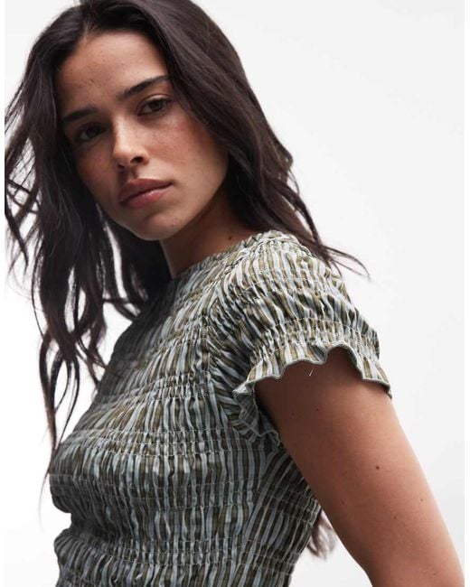 Daisy Street Multicolor Shirred Short Sleeve Top