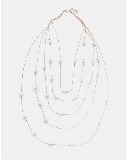Stradivarius White Multi-Strand Faux Pearl Necklace