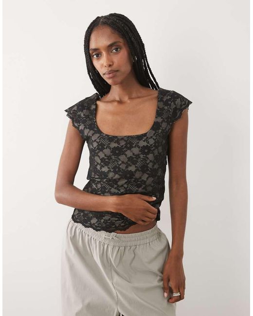 Abercrombie & Fitch Black Reversible Scoop Neck Lace Top With Removable Bra