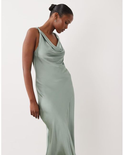 Vila Green Halter Cowl Neck Satin Maxi Dress