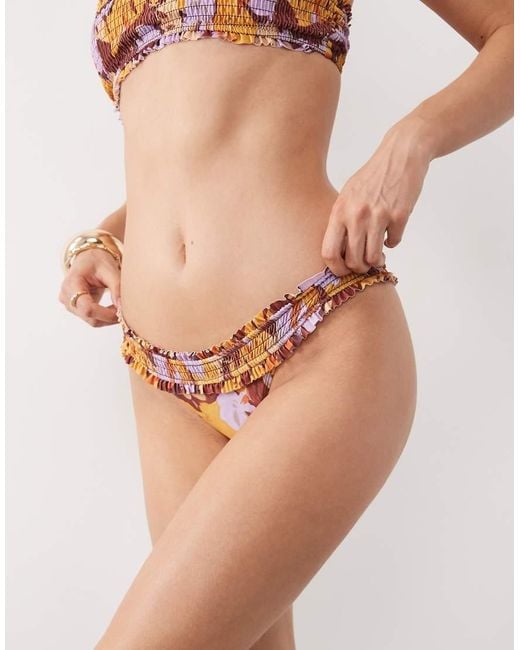 ASOS Natural May Frill Edge Shirred Hipster Bikini Bottom