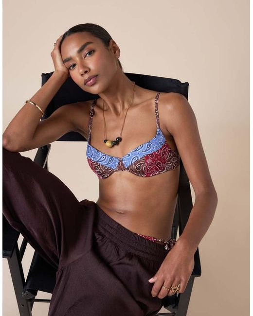 Calzedonia Blue Balconette Bikini Top Bandana Patch
