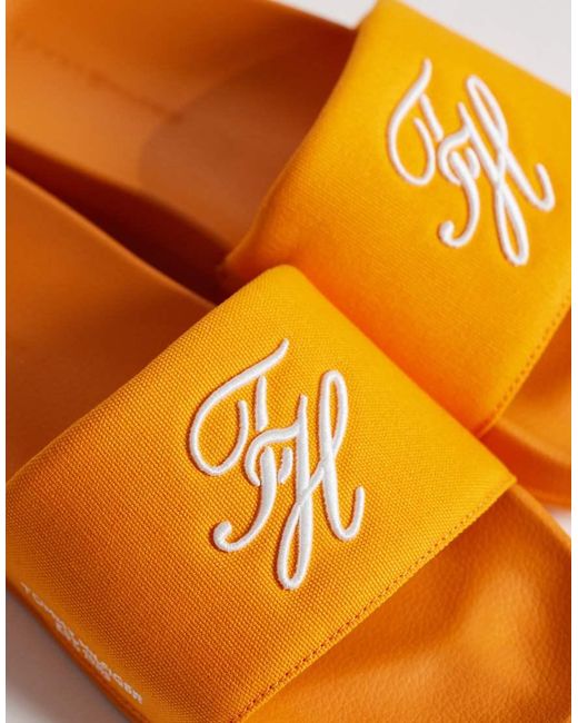Tommy Hilfiger Orange Embroidered Pool Slider for men