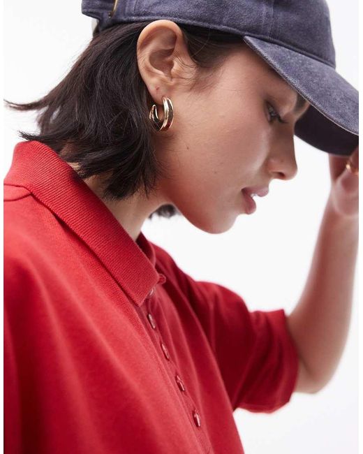 TOPSHOP Red Boxy Polo Top