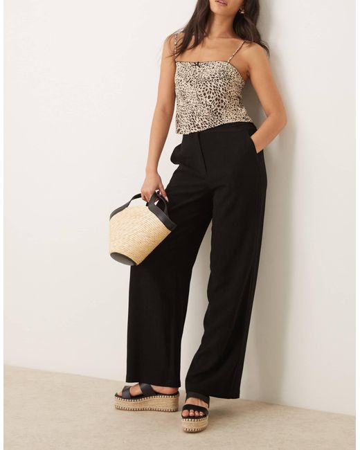 ASOS Black Relaxed Straight Leg Pants With Linen