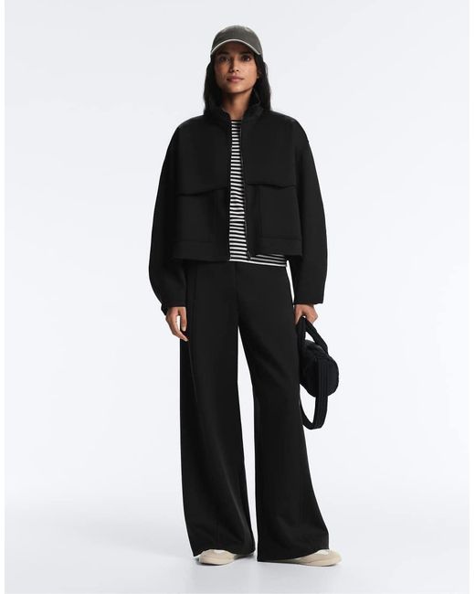 Oysho Black Boxy Neoprene-effect Jacket