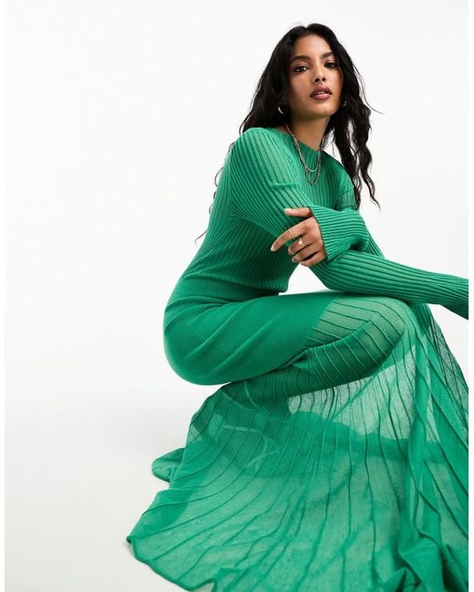 & Other Stories Green Pleated Maxi Dress