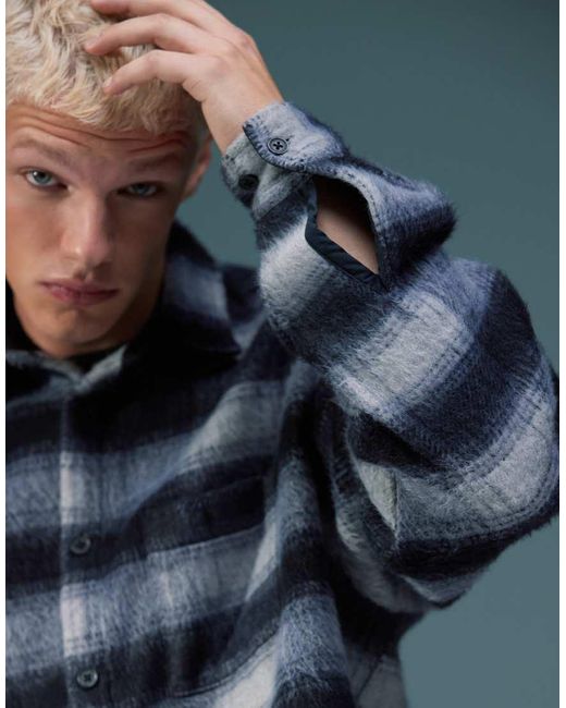 Camicia Squadrata Oversize Spazzolata A Quadri di ASOS in Blue da Uomo