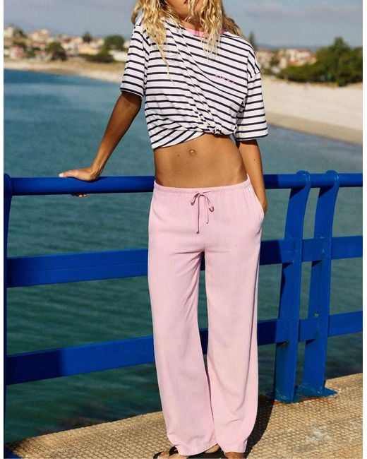 Pull&Bear Blue Striped Ribbed Text T-shirt