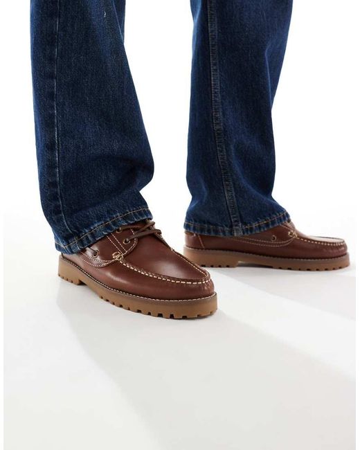 Jack & Jones Blue Leather Boat Shoe for men