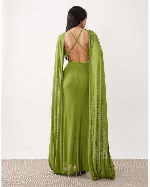 ASOS Green Mesh Cape Draped Maxi Dress