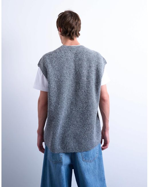 Topman Blue Oversized Fit Knitted Crew Neck Tank for men