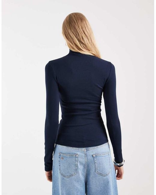ASOS Blue Funnel Neck Long Sleeve Top