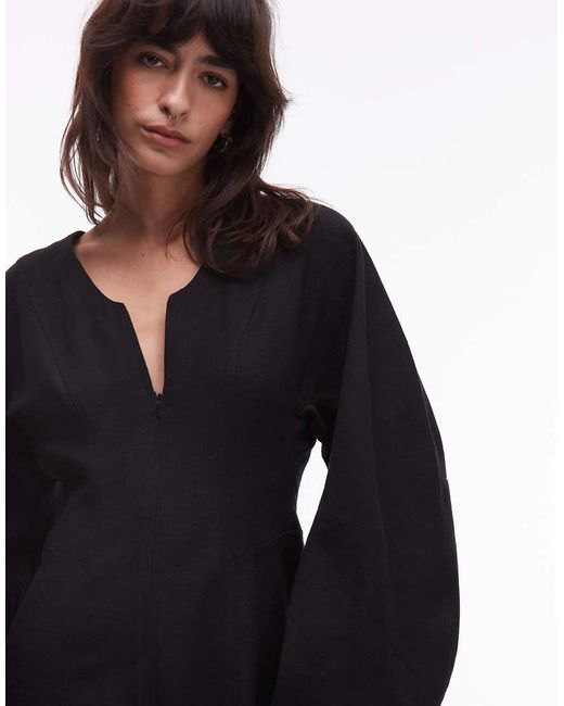 ASOS Black Balloon Sleeve Structured Mini Skater Dress