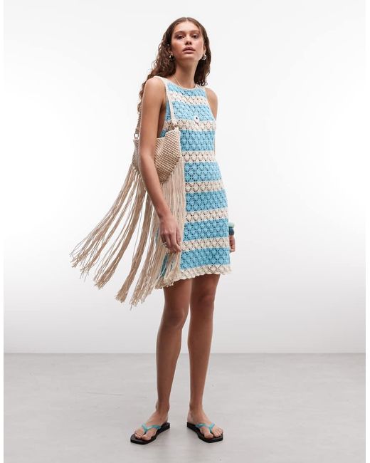 Reclaimed Vintage Blue Crochet Mini Dress
