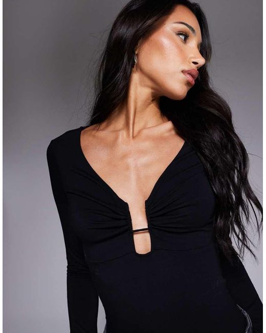 GOOD AMERICAN Black Jersey U-Wire Long Sleeve Top