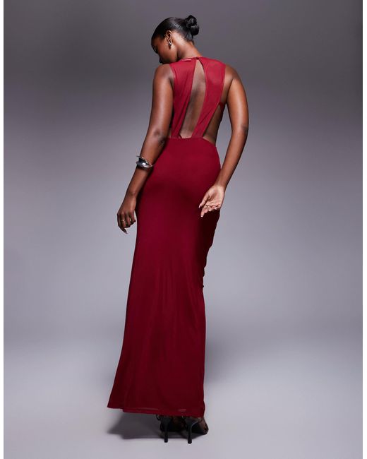 ASOS Red – gerafftes netzstoff-maxikleid