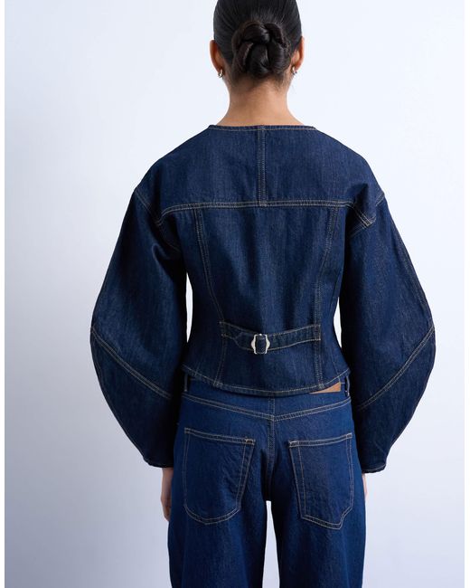 TOPSHOP Blue Denim Cinch Back Shirt With Ovoid Sleeve