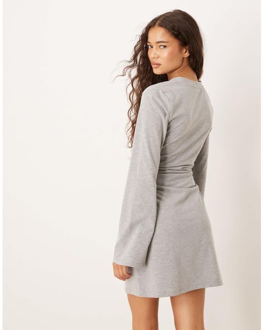 ASOS Gray High V Neck Cinched Side Flare Sleeves Mini Dress