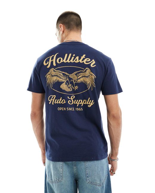T-shirt squadrata scuro con stampa sul retro di Hollister in Blue da Uomo