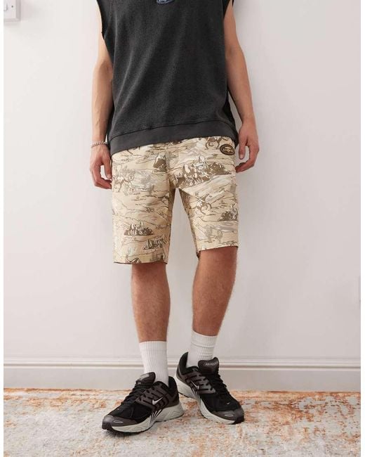 Aape By A Bathing Ape Natural Aape By A Bathing Ape Workwear Carpenter Shorts Co-Ord With All Over Rodeo Print for men