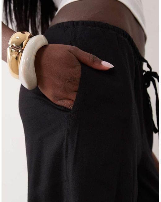 Mango Black Teen Linen Mix Tie Waist Straight Trouser