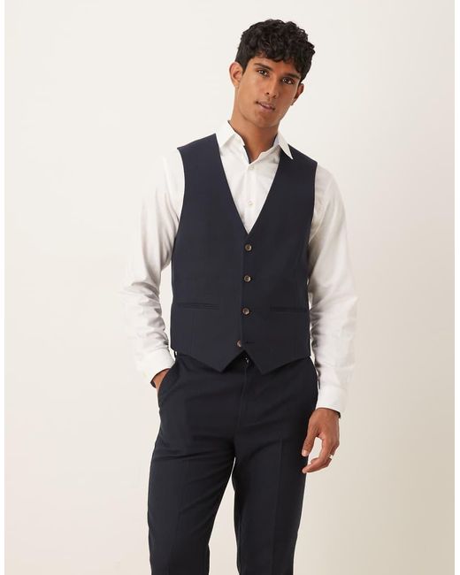 Chaleco De Traje De Corte Slim Con Patrón De Espiga De Tejido Efecto Lana De ASOS de hombre de color Blue