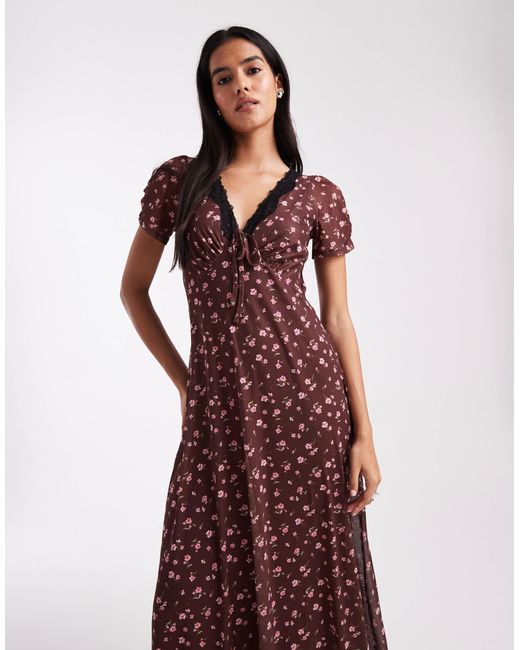 New Look Purple Lace Trim Mesh Midi Dress