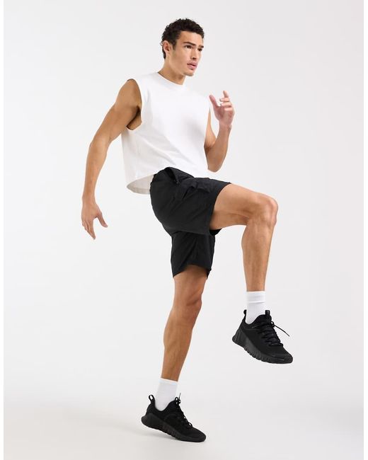 4505 White Crinkle Nylon 7" Cargo Training Short With Zip Pockets for men