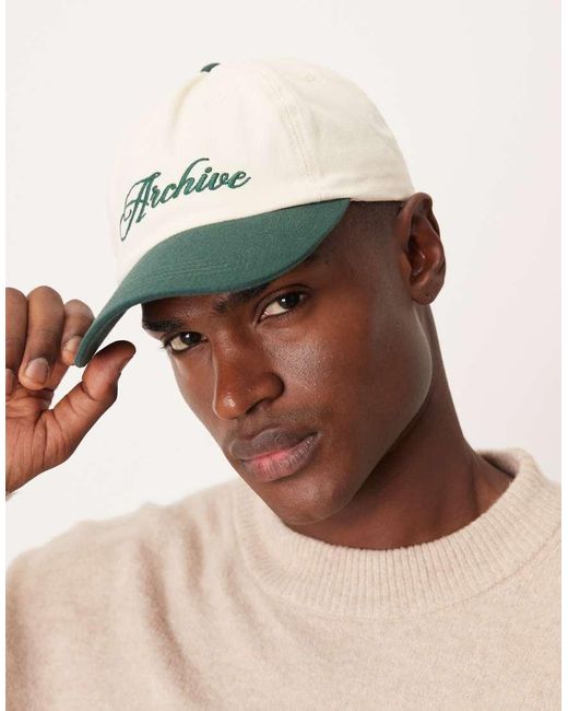 ASOS White Ecru Cap With Contrast Green Peak And Embroidery for men