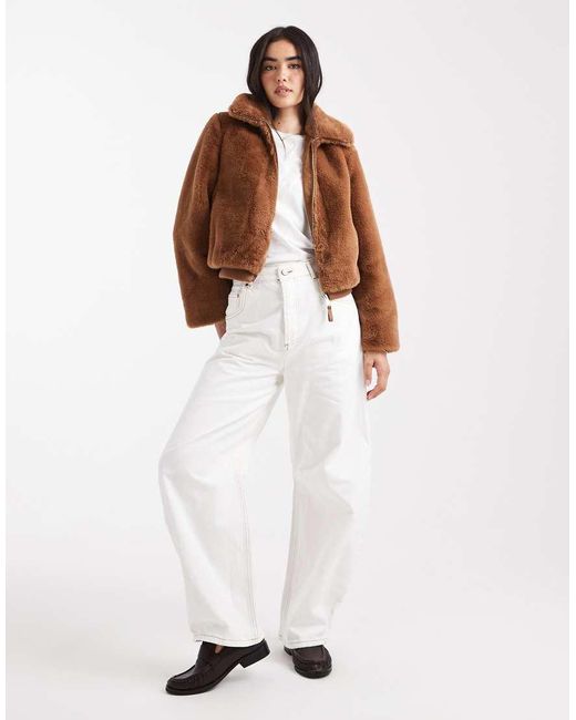 New Look Brown Faux Fur Zip Up Jacket