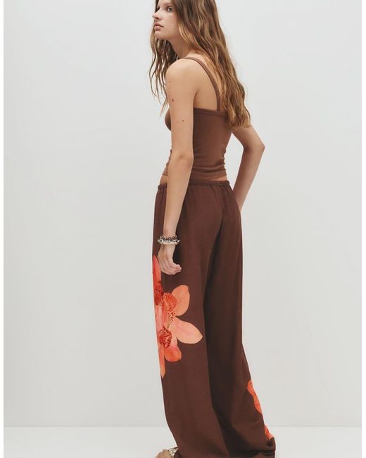 Pull&Bear Top Met Bandjes En Bloemenprint in het Brown