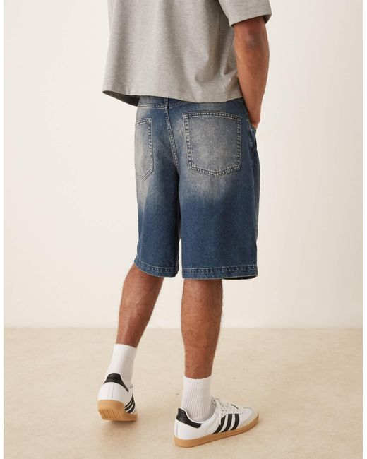 ASOS Natural Long Length Denim Jorts With Pleat Pockets for men