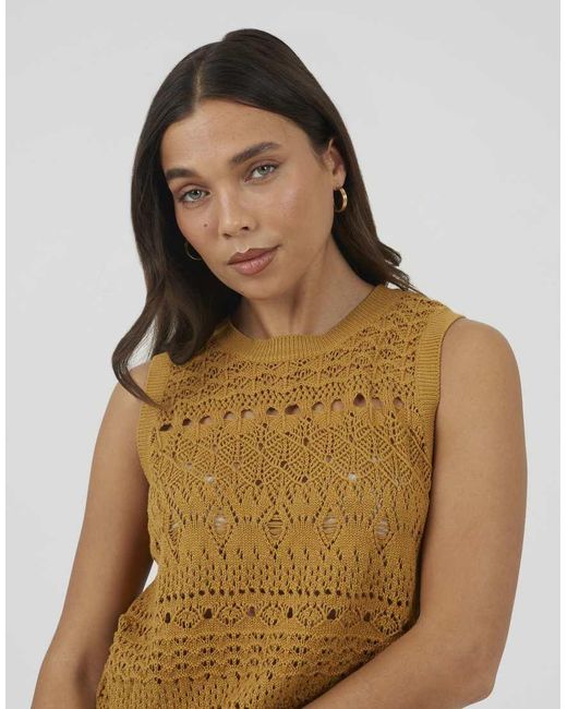 Brave Soul Metallic Crew Neck Pointelle Knit Tank