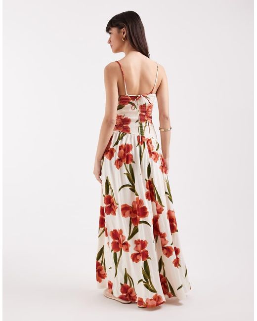 ASOS White Crinkle Cami Tie Back Midi Dress With Asym Waist