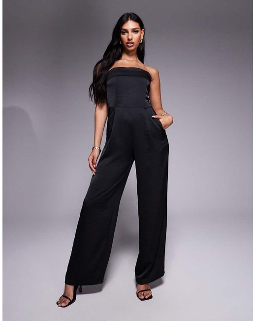 TFNC London Blue Satin Bandeau Wide Leg Jumpsuit