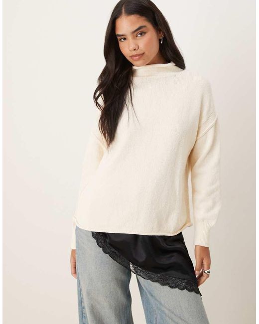 Free People White Torres Roll Neck Slouchy Jumper