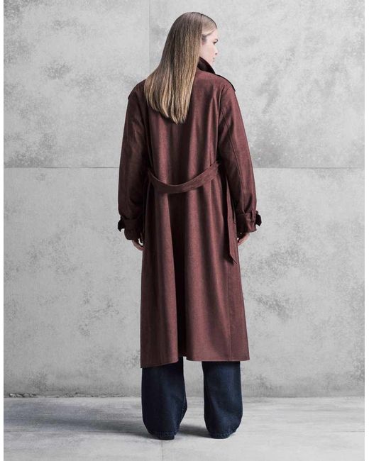 The Frolic Purple Exclusive Faux Suede Oversized Collar Detail Belted Trench Coat
