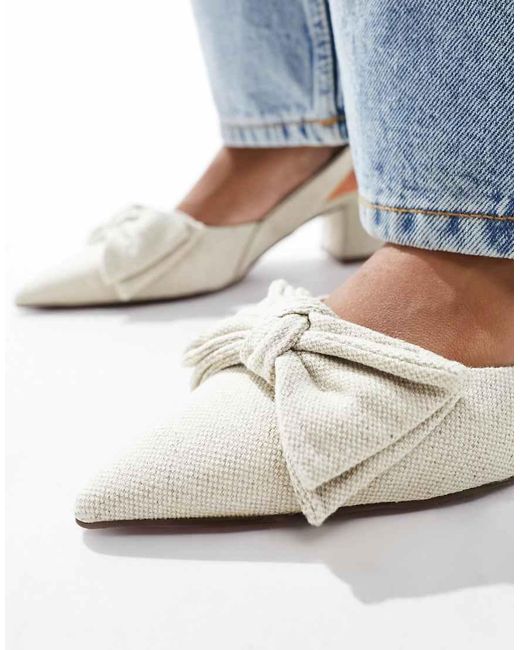 ASOS Blue Wide Fit Symphony Bow Slingback Mid Block Heeled Shoes