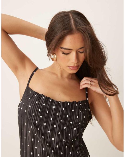 ASOS Black Plisse Cowl Neck Cami Midi Dress