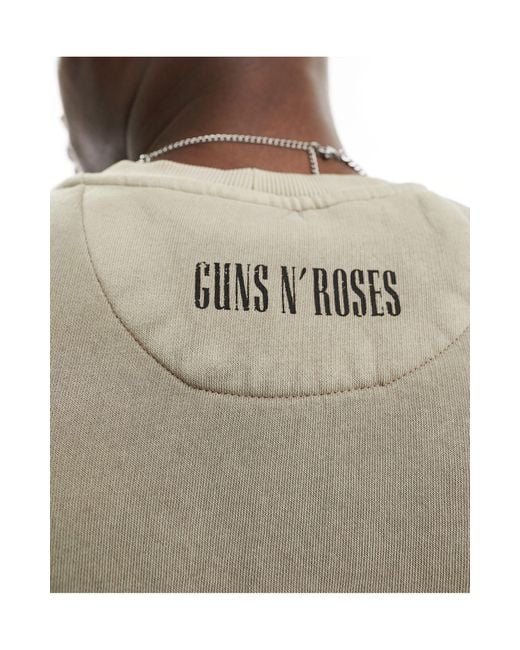Felpa oversize color pietra slavato con stampa dei guns n' roses di Only & Sons in Gray da Uomo
