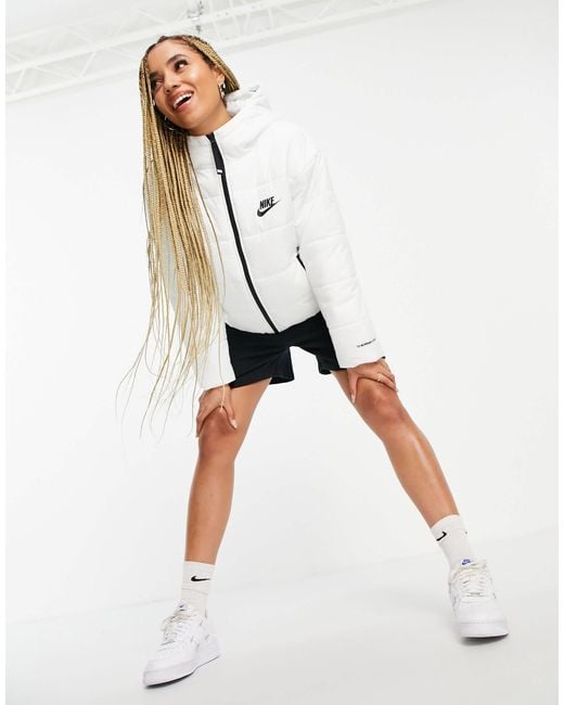 Nike White Classic Padded Jacket With Hood
