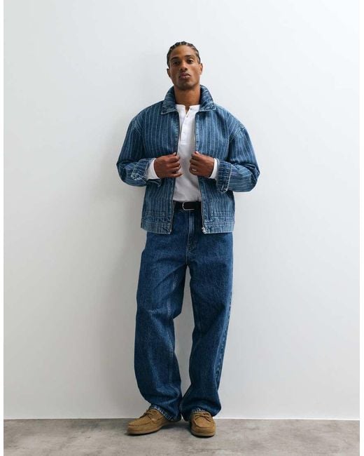 ASOS Blue Striped Denim Jacket for men