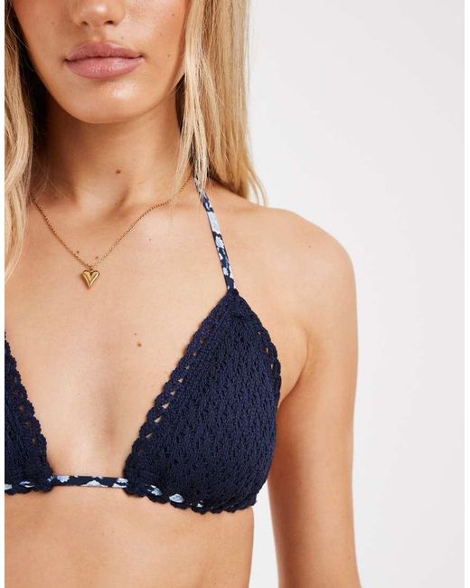 Hollister Blue Co-ord Crochet Triangle Bikini Top