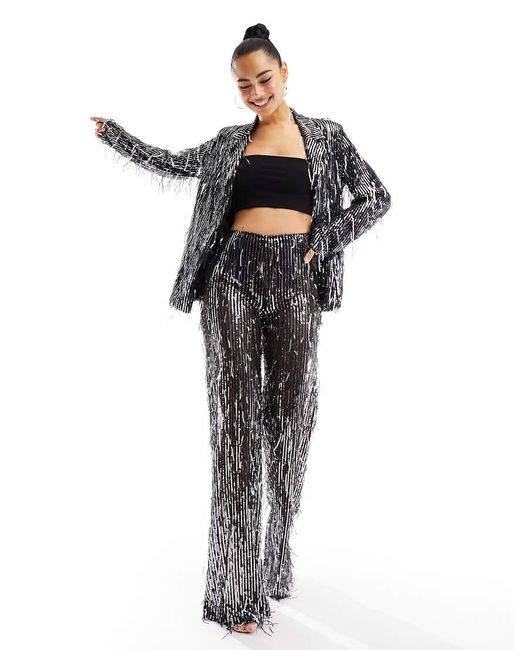 Pull&Bear Black Sequin Fringed Trouser Co-ord