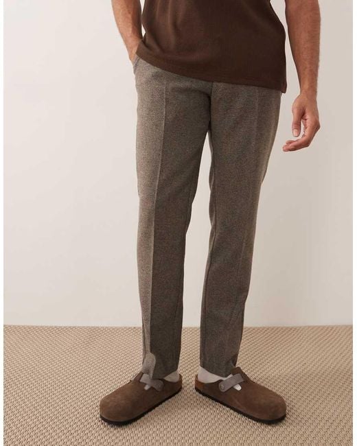 ASOS Natural Tailored Slim Trousers With Wool Blend for men