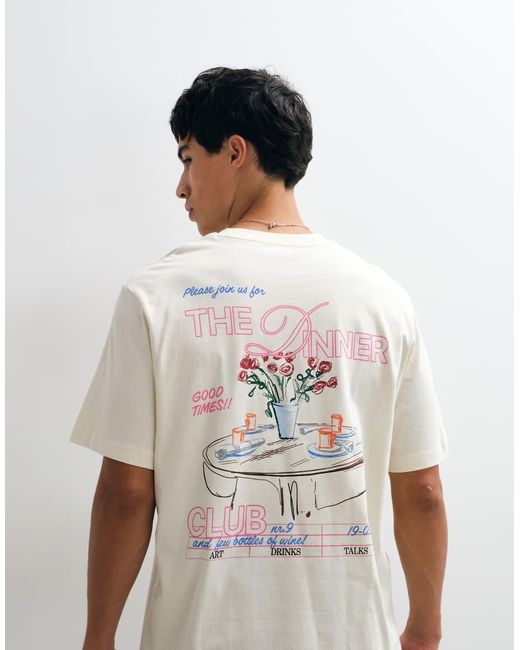 Jack & Jones White Dinner Sketch Backprint T-Shirt for men