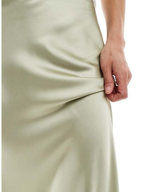New Look Green Satin Bias Midi Skirt